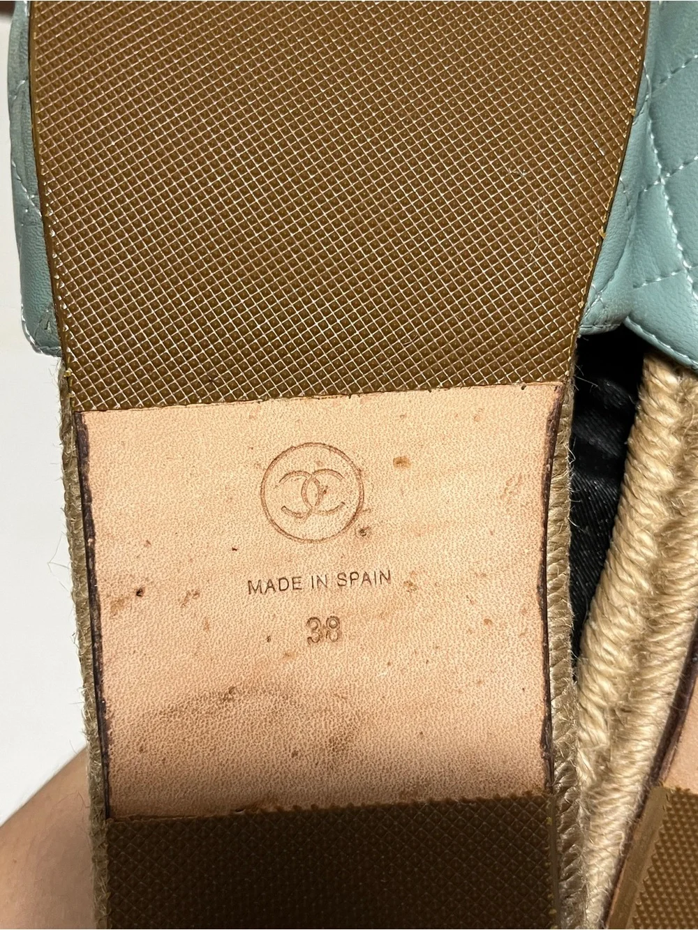 CHANEL Quilted Slide Sandals in Aqua and Rope